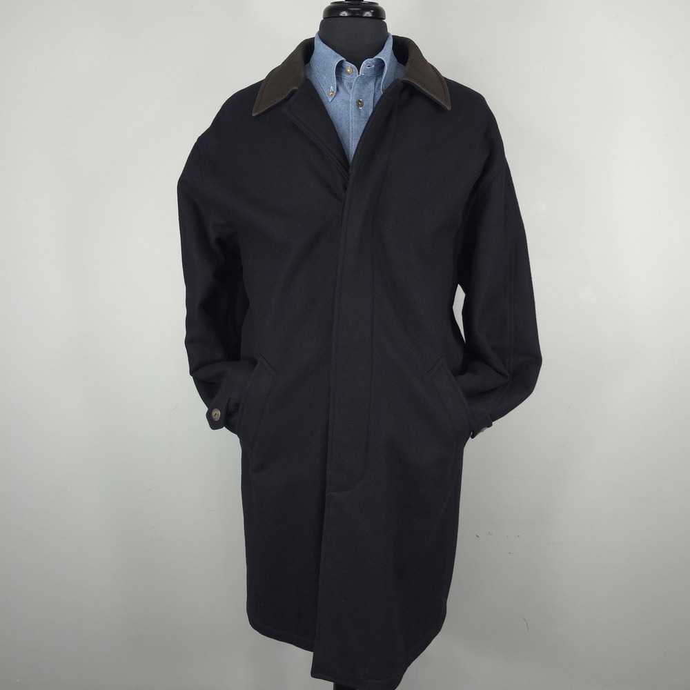 GANT Wool Manhattan Coat Mens Large Black Quilted Lined Long Overcoat Portugal